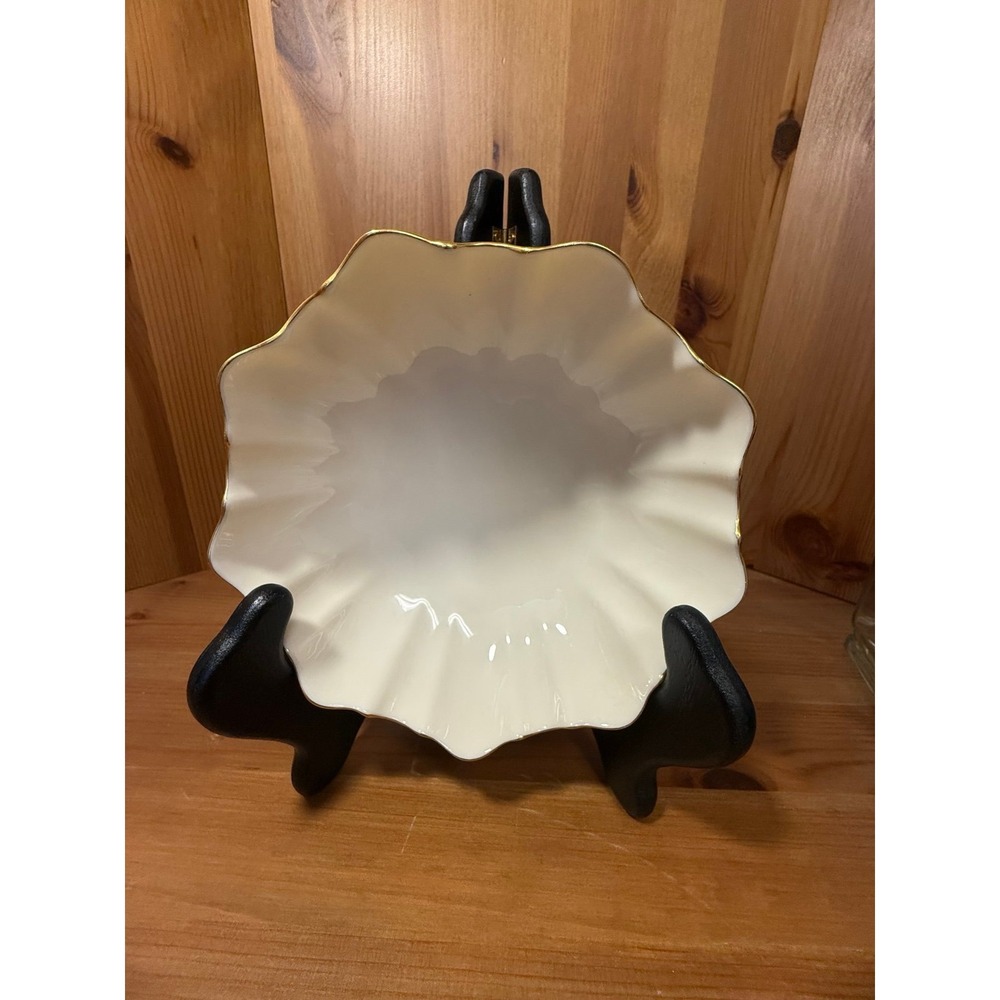 Lenox Ivory Porcelain Fluted Bowl Gold Trim Made in USA Small Floral Candy Dish